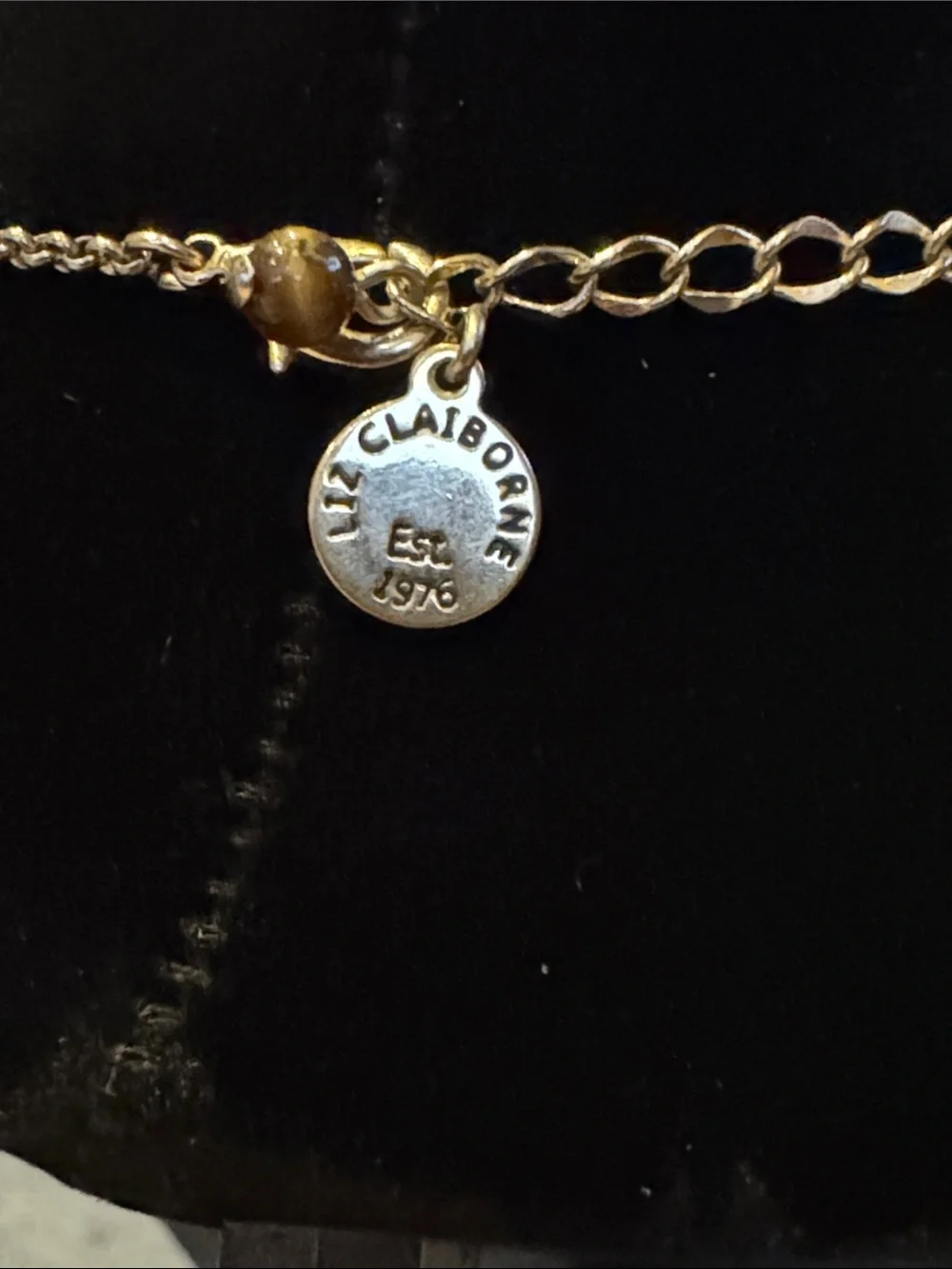 Liz Claiborne Gold-Tone Necklace with Brown Teardrop Pendant